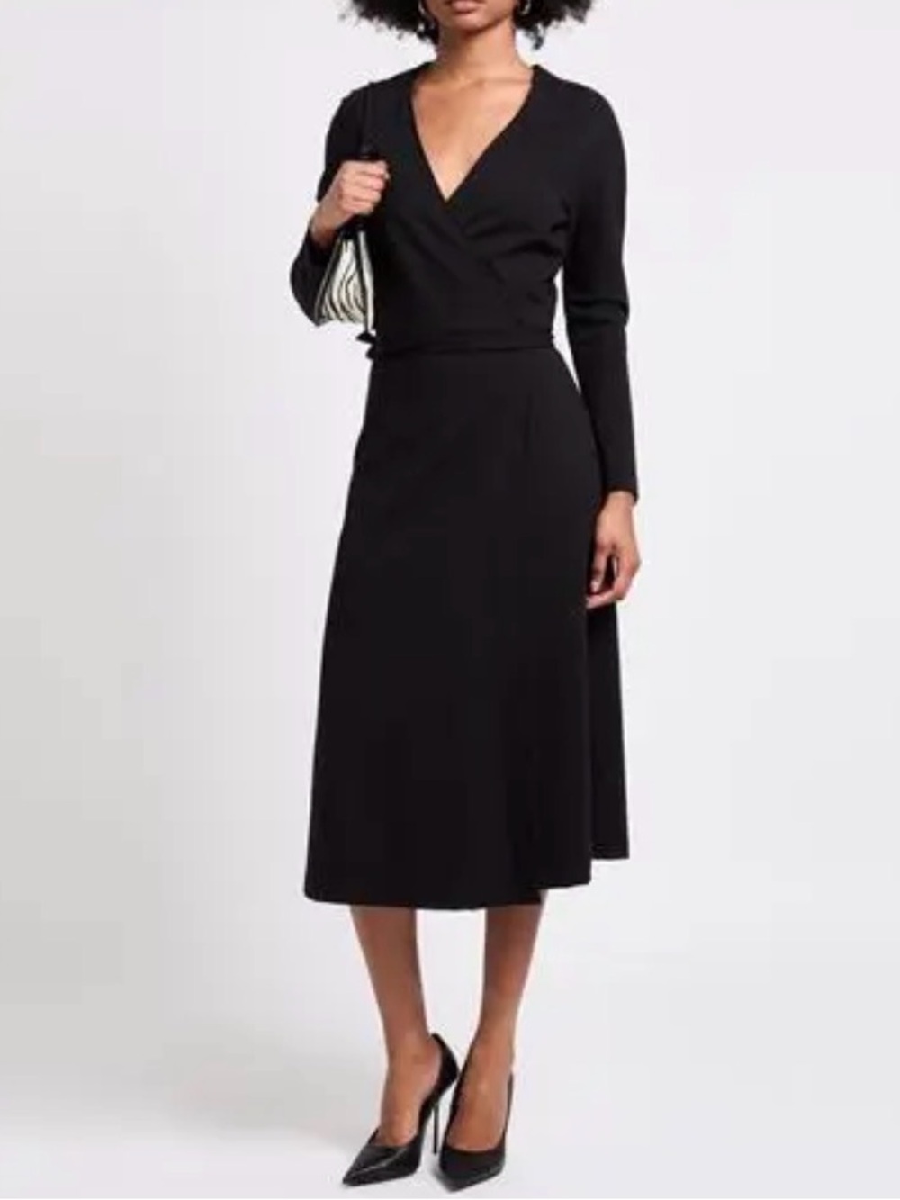 Seventy Venezia Black Midi Wrap Dress | Size 10 | Made in Romania